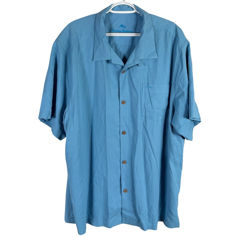 Tommy Bahama Silk Blend Hawaiian Shirt Button Up Mens XXL Blue IslandZone S/S